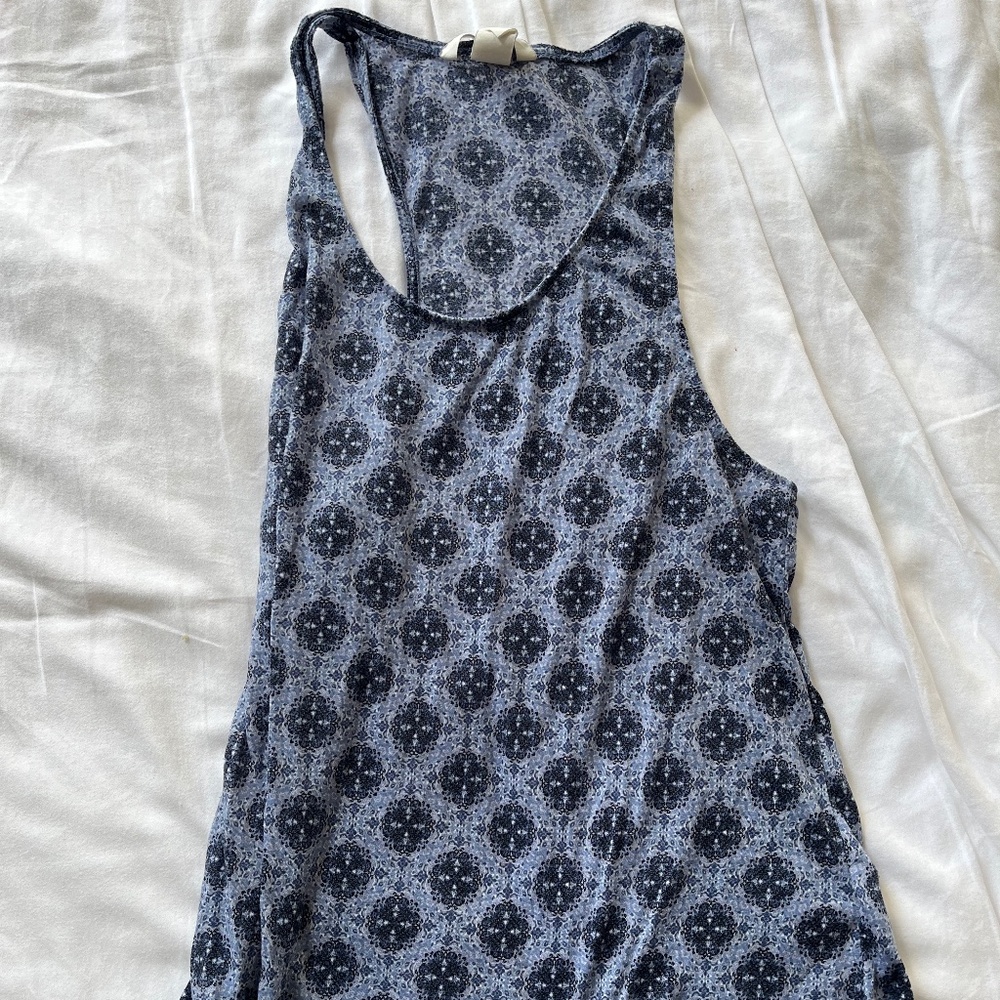 H&M, Blue Patterned Tank Top, Razorback detail, Size S